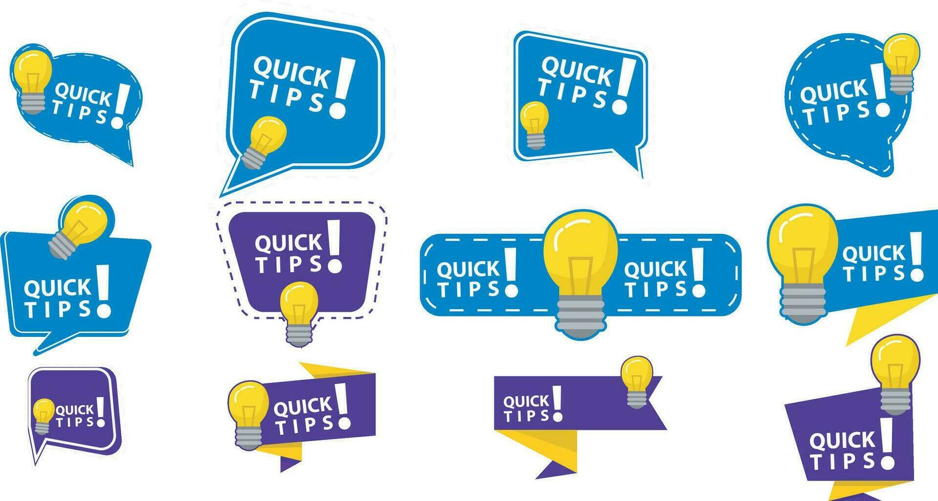 vector quick tips symbol. Graphic stickers ideas reminders quickly thinks solutions learning logos vector collection