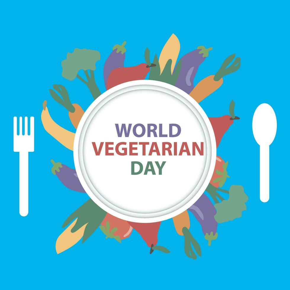 world vegetarian day vegetables and fruit behind an empty plate vector