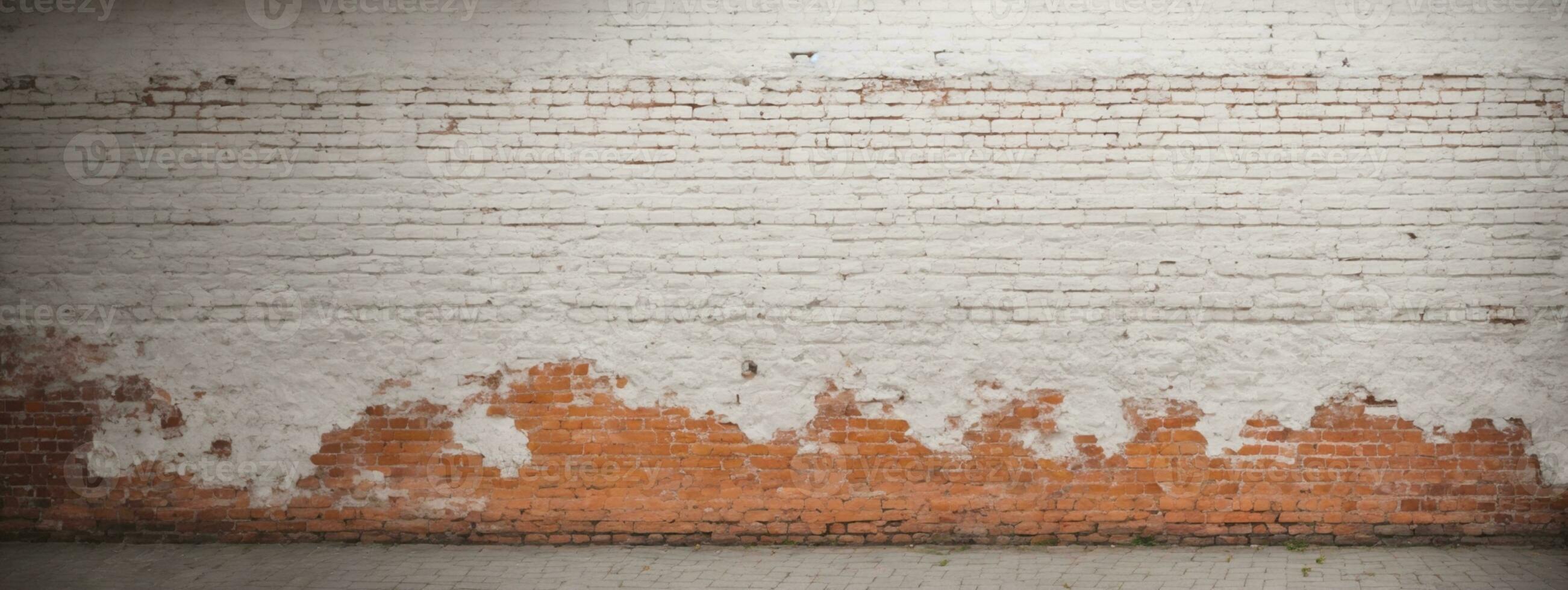 blanco pintado antiguo ladrillo pared panorámico antecedentes. ai generado foto