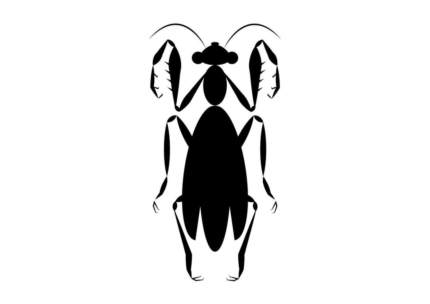 negro y blanco Orando mantis silueta en plano estilo.vector negro saltamontes vector