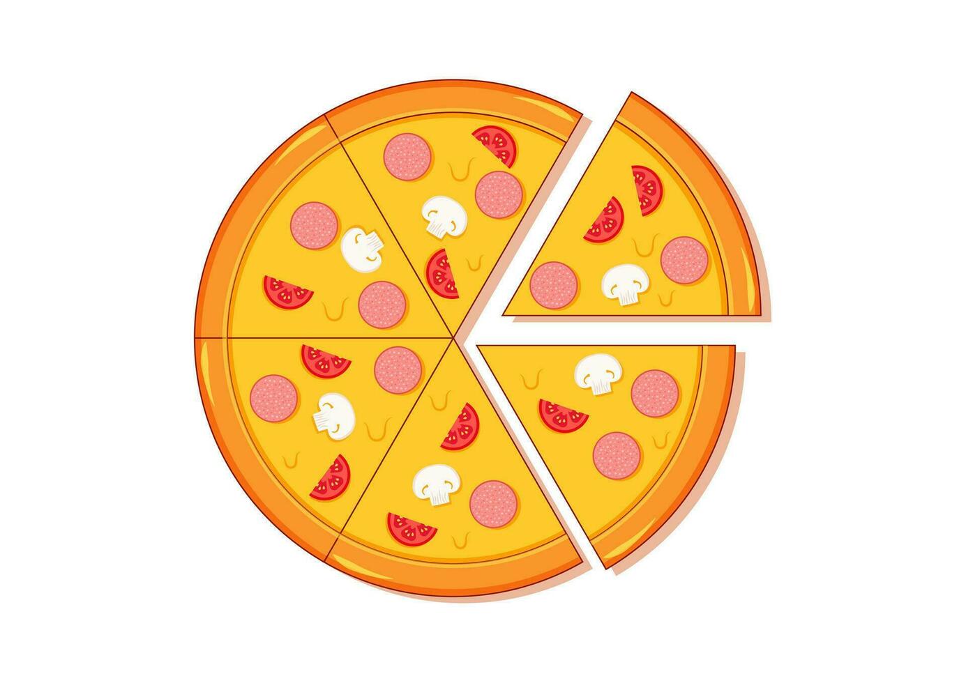 Pepperoni Cheese Pizza Vector Flat Design