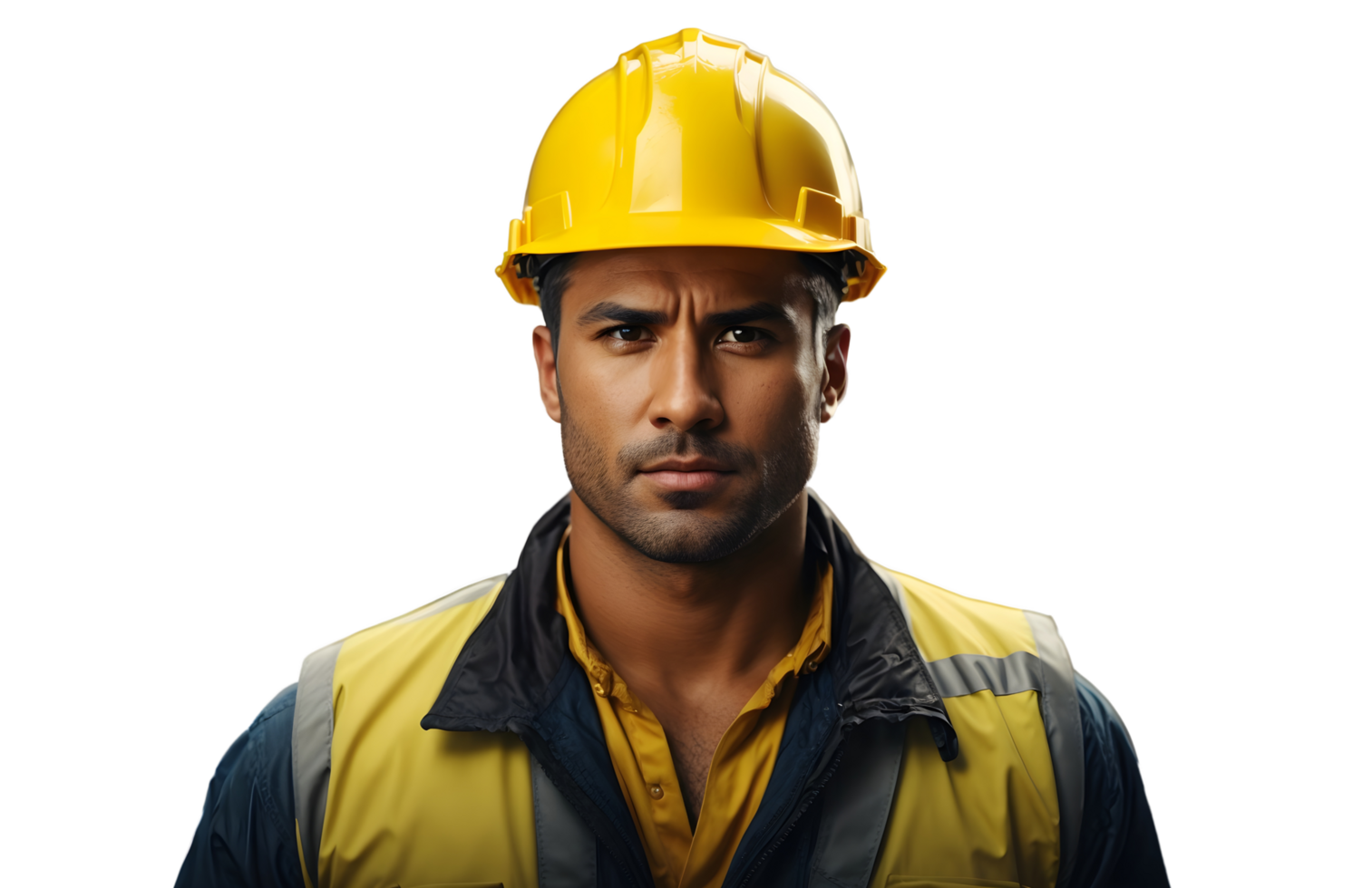 Ai generative Portrait of construction worker, firefighter with yellow helmet png