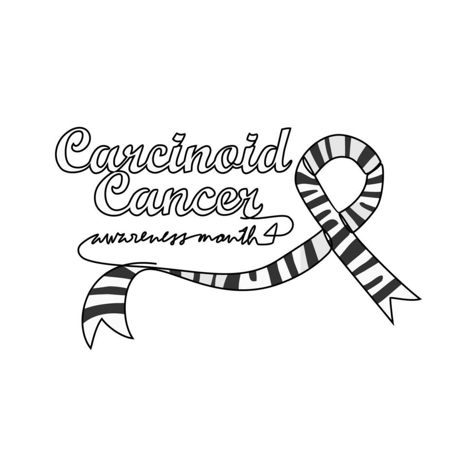 One continuous line drawing of Carcinoid cancer awareness month with white background. Awareness ribbon design in simple linear style. healthcare and medical design concept vector illustration.