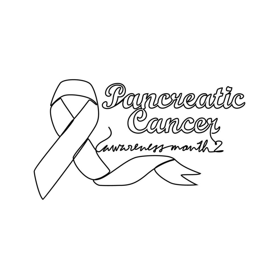 One continuous line drawing of pancreatic cancer awareness month with white background. Awareness ribbon design in simple linear style. healthcare and medical design concept vector illustration.