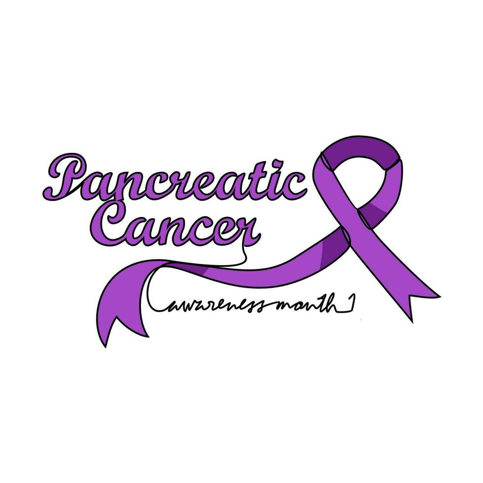 One continuous line drawing of pancreatic cancer awareness month with white background. Awareness ribbon design in simple linear style. healthcare and medical design concept vector illustration.