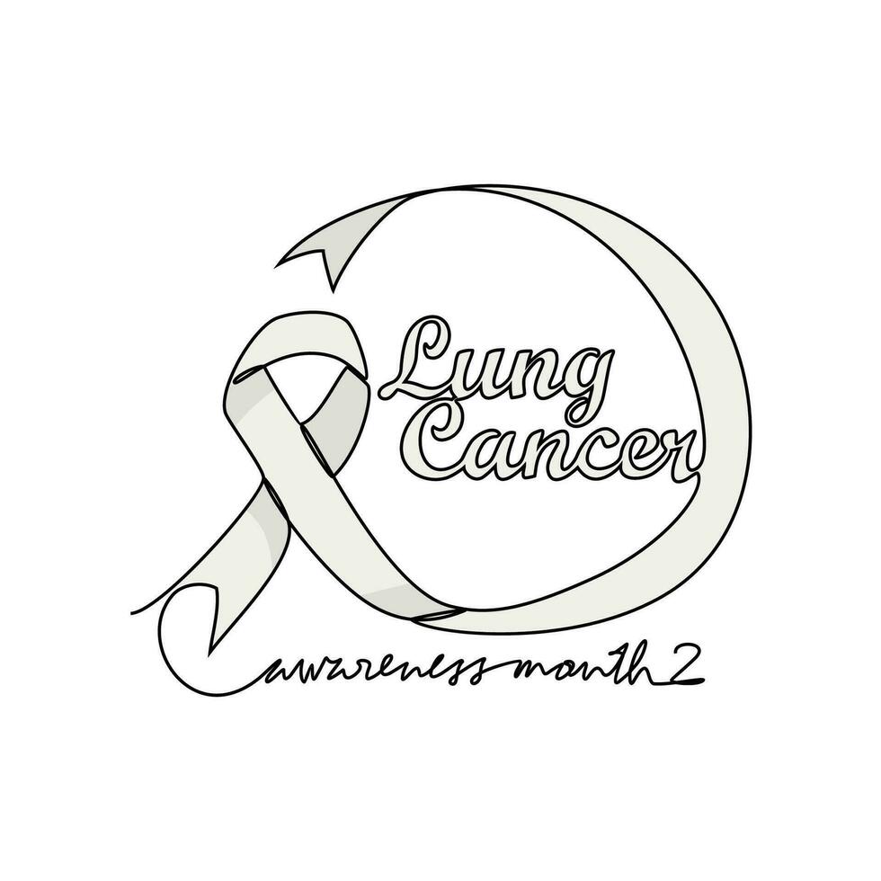 One continuous line drawing of Lung cancer awareness month with white background. medical design concept in simple linear style. Awareness ribbon design concept vector illustration.