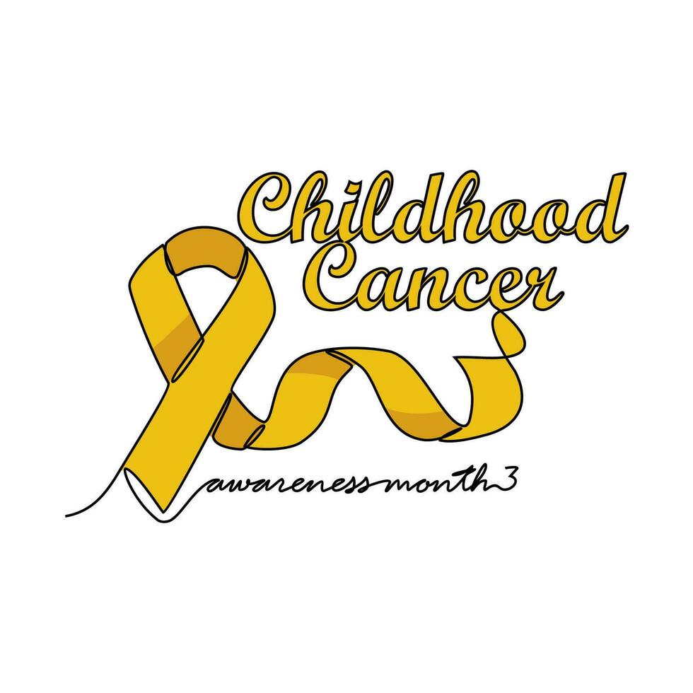 One continuous line drawing of childhood cancer awareness month with white background. Awareness ribbon design in simple linear style. healthcare and medical design concept vector illustration.