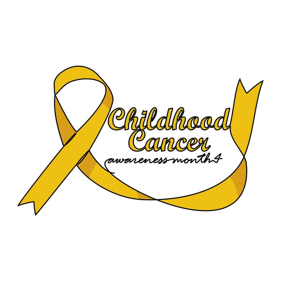 One continuous line drawing of childhood cancer awareness month with white background. Awareness ribbon design in simple linear style. healthcare and medical design concept vector illustration.