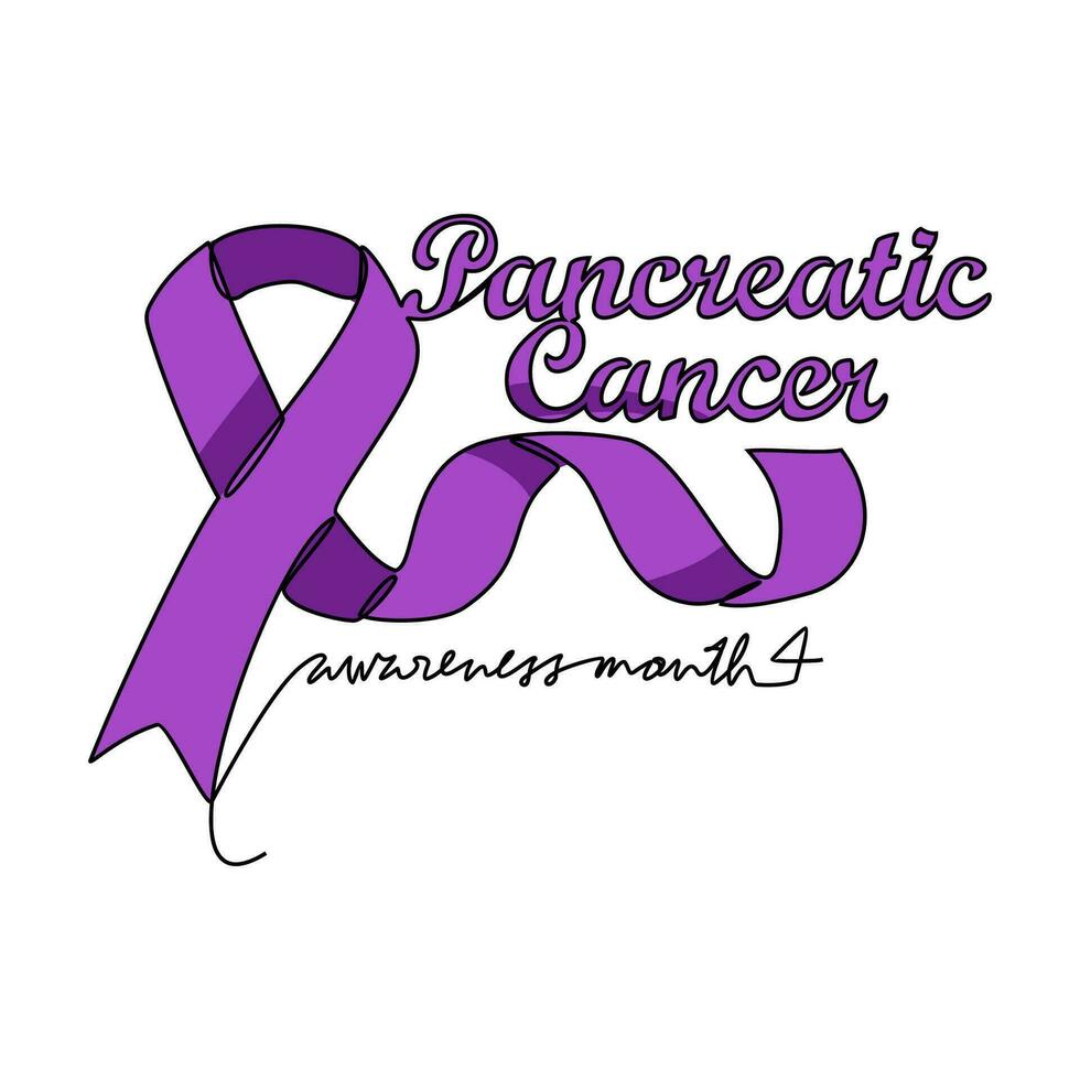 One continuous line drawing of pancreatic cancer awareness month with white background. Awareness ribbon design in simple linear style. healthcare and medical design concept vector illustration.