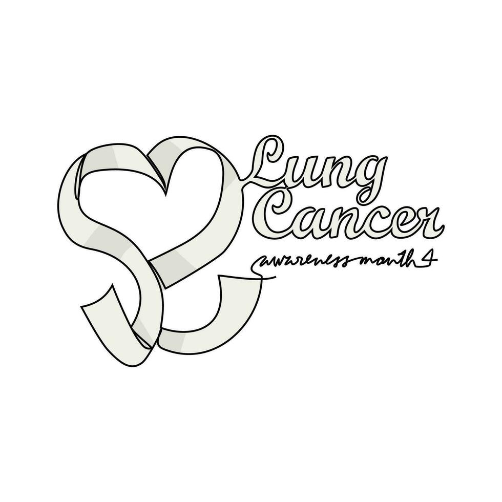 One continuous line drawing of Lung cancer awareness month with white background. medical design concept in simple linear style. Awareness ribbon design concept vector illustration.