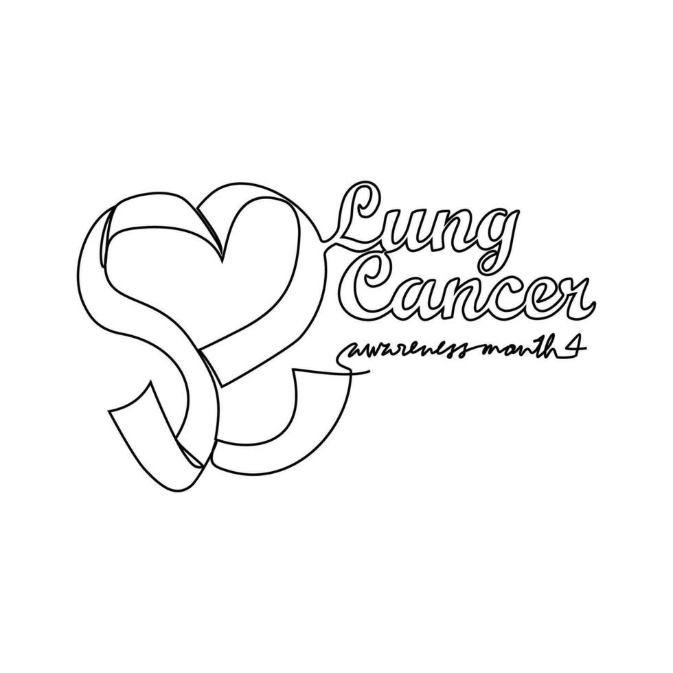 One continuous line drawing of Lung cancer awareness month with white background. medical design concept in simple linear style. Awareness ribbon design concept vector illustration.