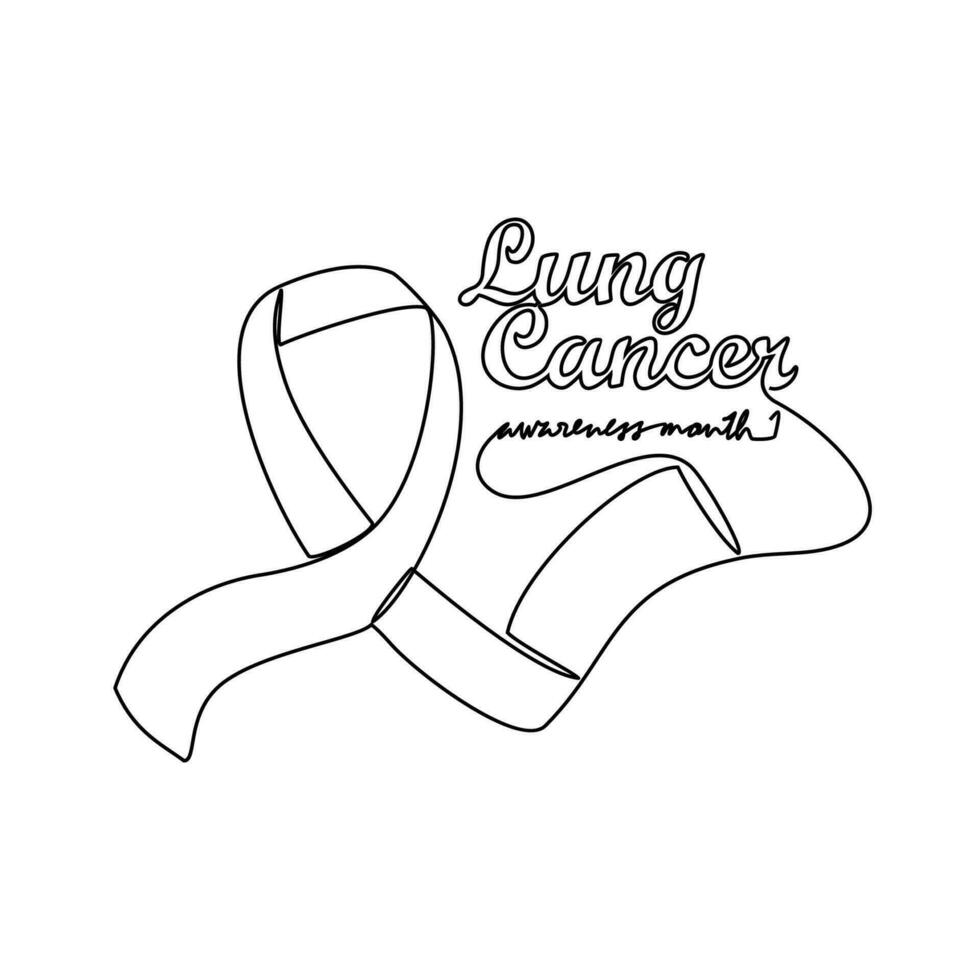 One continuous line drawing of Lung cancer awareness month with white background. medical design concept in simple linear style. Awareness ribbon design concept vector illustration.