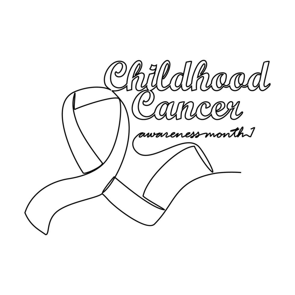 One continuous line drawing of childhood cancer awareness month with white background. Awareness ribbon design in simple linear style. healthcare and medical design concept vector illustration.