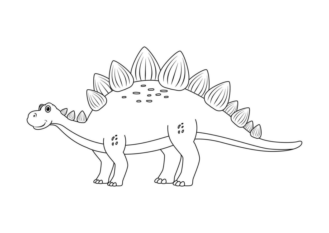 Black and White Stegosaurus Dinosaur Cartoon Character Vector. Coloring ...