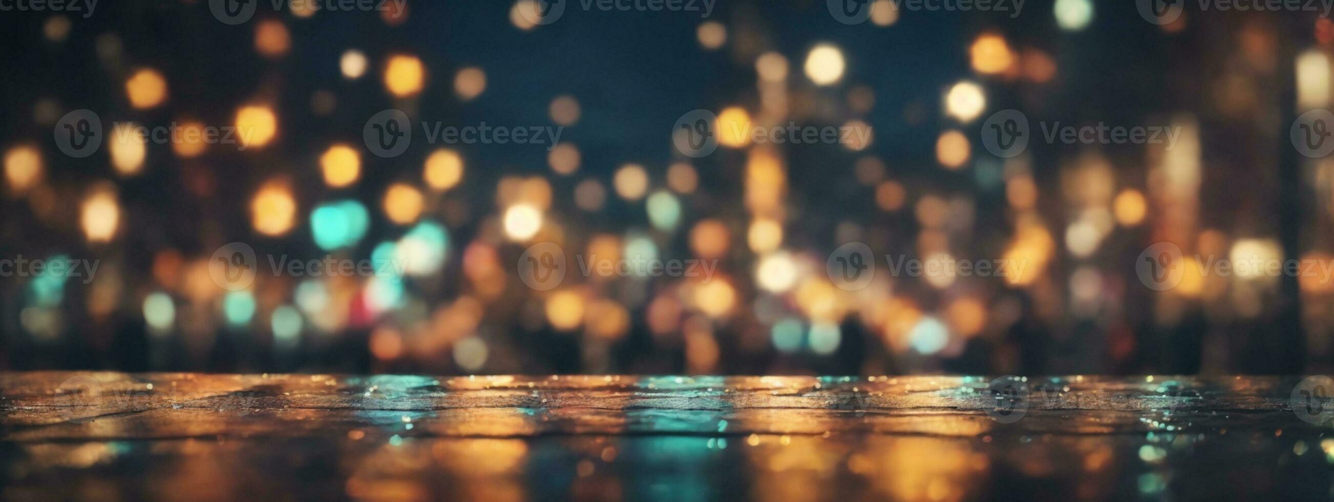 abstract background with bokeh defocused lights and shadow from cityscape at night, vintage or retro color tone. AI generated photo