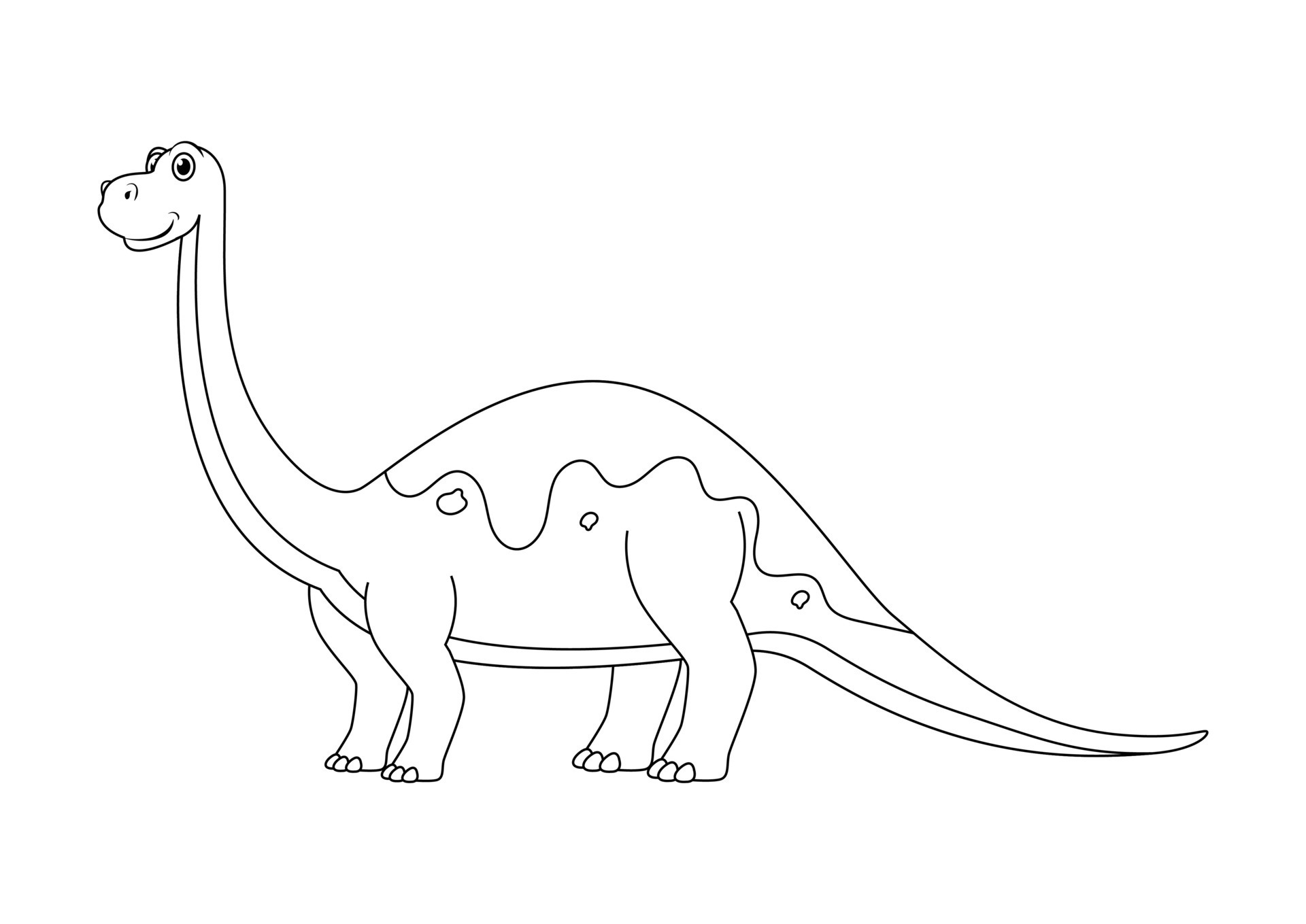 Black and White Brontosaurus Dinosaur Cartoon Character Vector