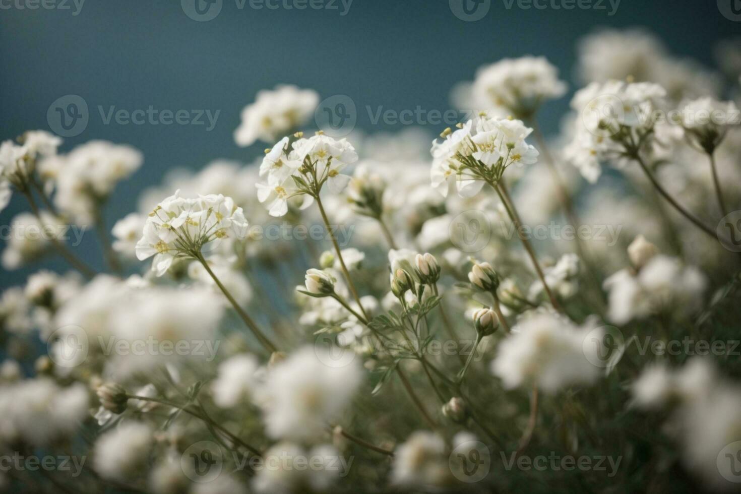 Gypsophila dry little white flowers light macro. AI generated photo