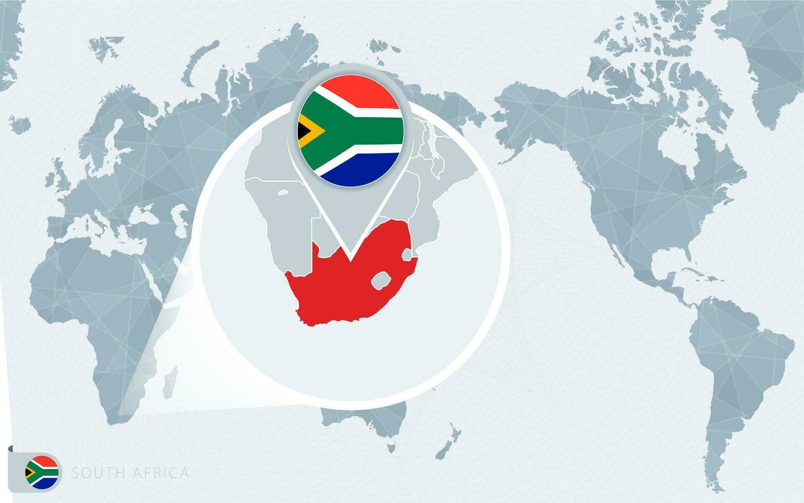 Pacific Centered World map with magnified South Africa. Flag and map of South Africa. vector