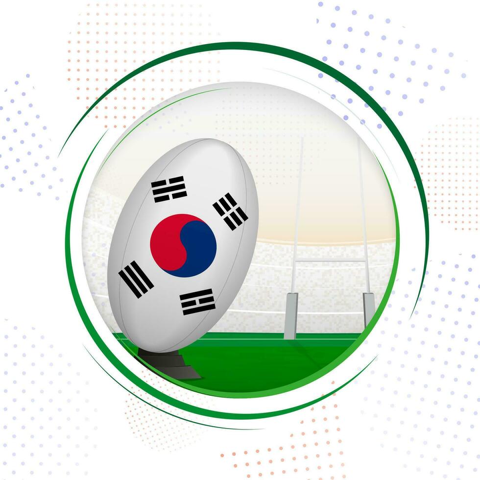 Flag of South Korea on rugby ball. Round rugby icon with flag of South Korea. vector
