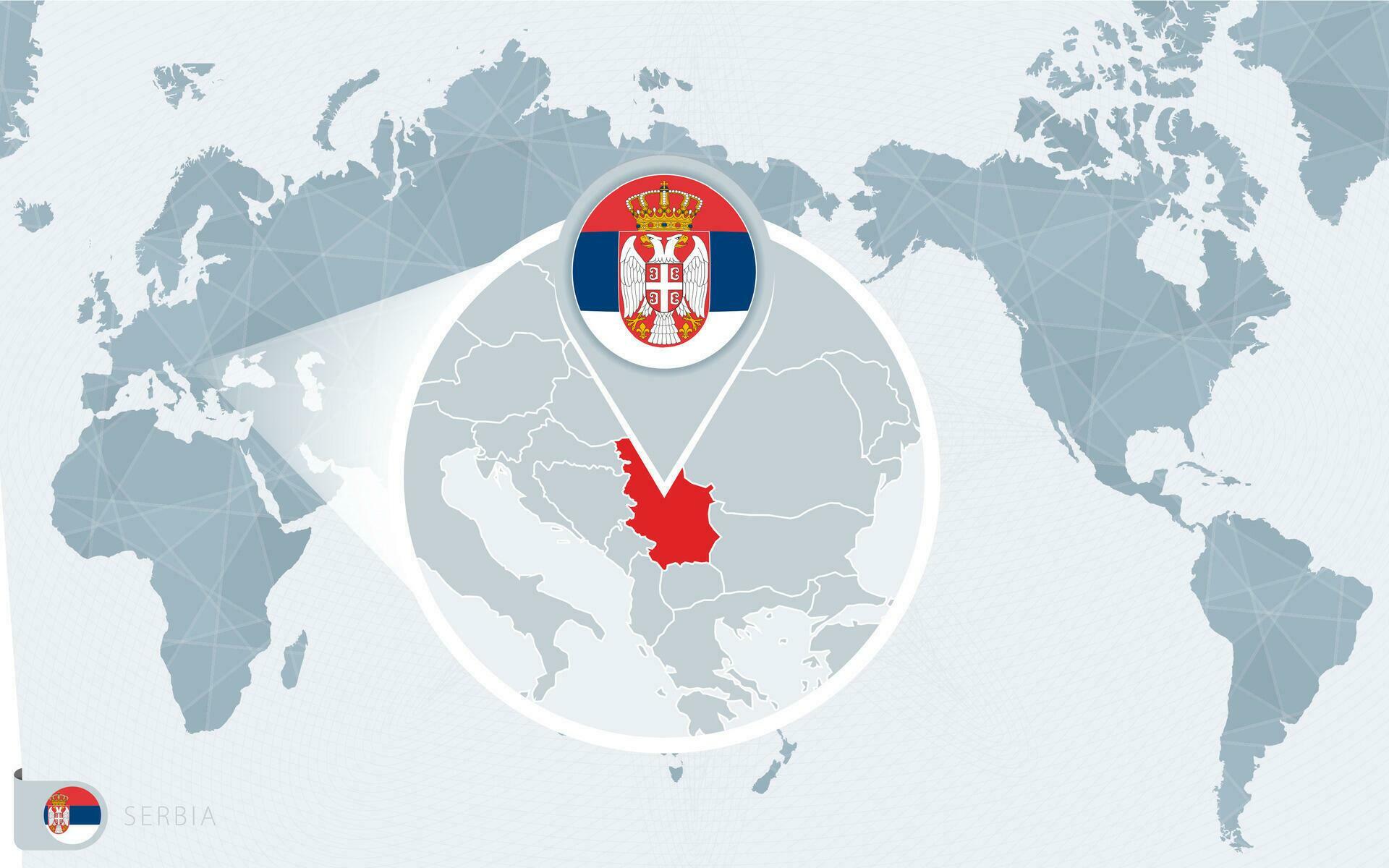 Pacific Centered World Map With Magnified Serbia Flag And Map Of Pacific Centered World Map With Magnified Serbia Flag And Map Of Serbia Vector