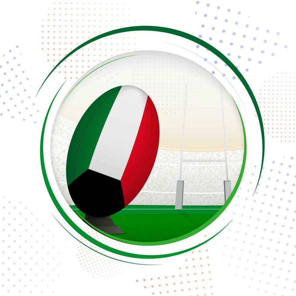 Flag of Kuwait on rugby ball. Round rugby icon with flag of Kuwait. vector