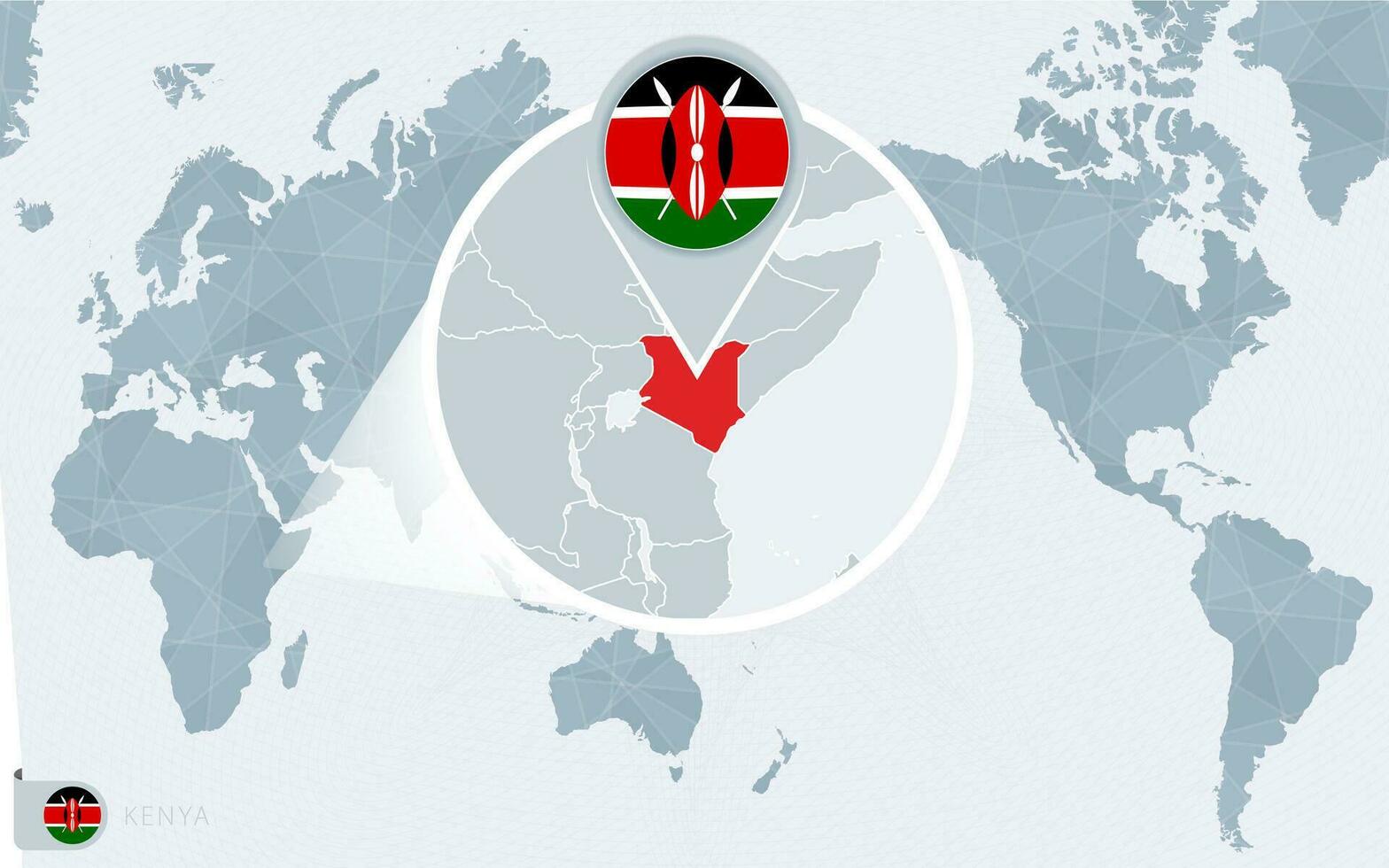 Pacific Centered World map with magnified Kenya. Flag and map of Kenya. vector