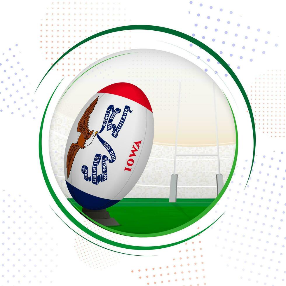 Flag of Iowa on rugby ball. Round rugby icon with flag of Iowa. vector