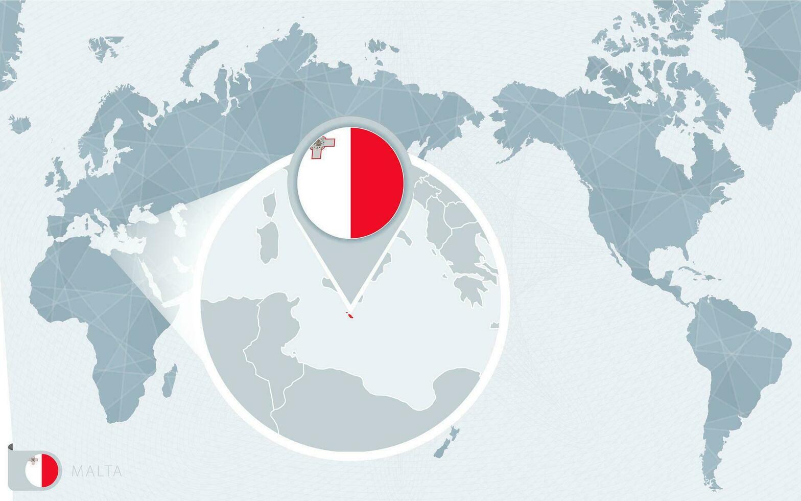 Pacific Centered World map with magnified Malta. Flag and map of Malta. vector