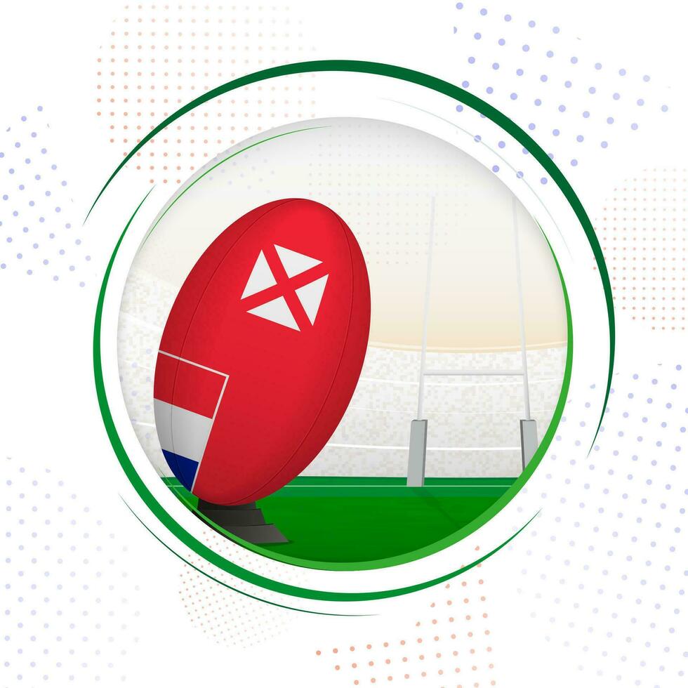 Flag of Wallis and Futuna on rugby ball. Round rugby icon with flag of Wallis and Futuna. vector