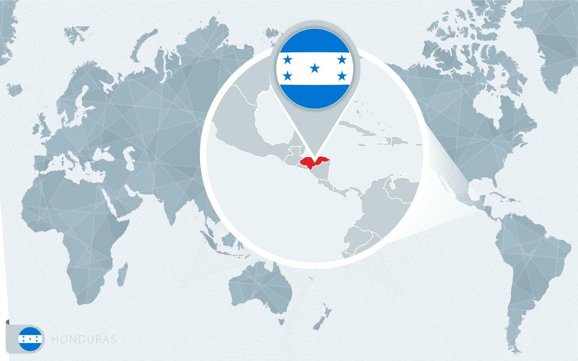 Pacific Centered World Map With Magnified Honduras Flag And Map Of Pacific Centered World Map With Magnified Honduras Flag And Map Of Honduras Vector