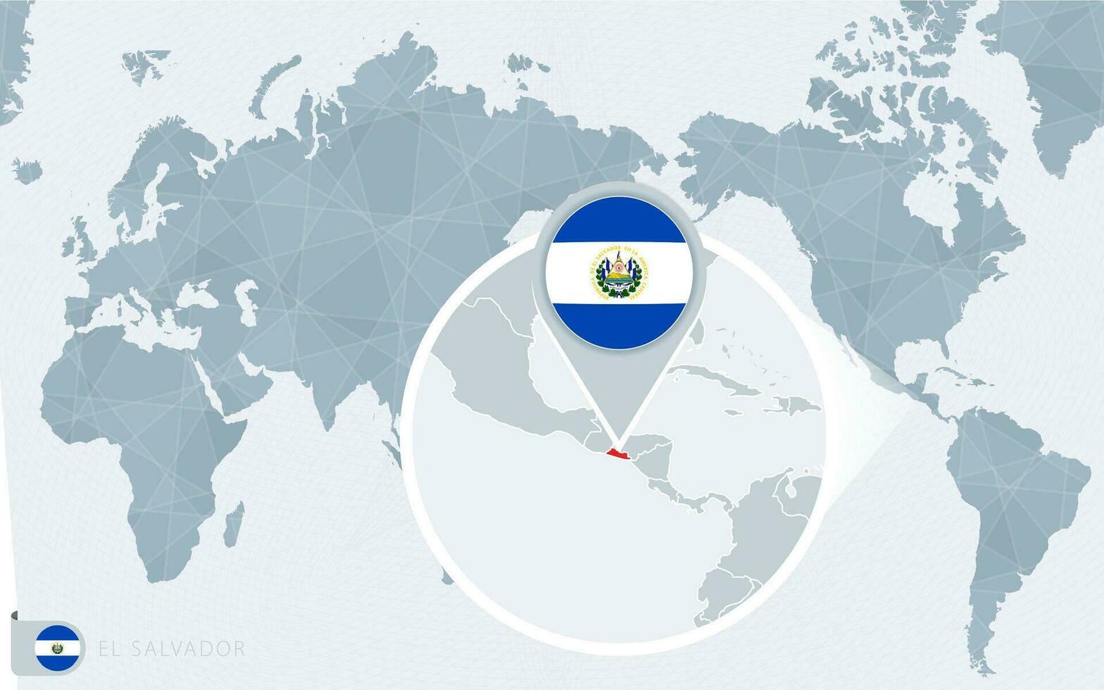 Pacific Centered World map with magnified El Salvador. Flag and map of El Salvador. vector