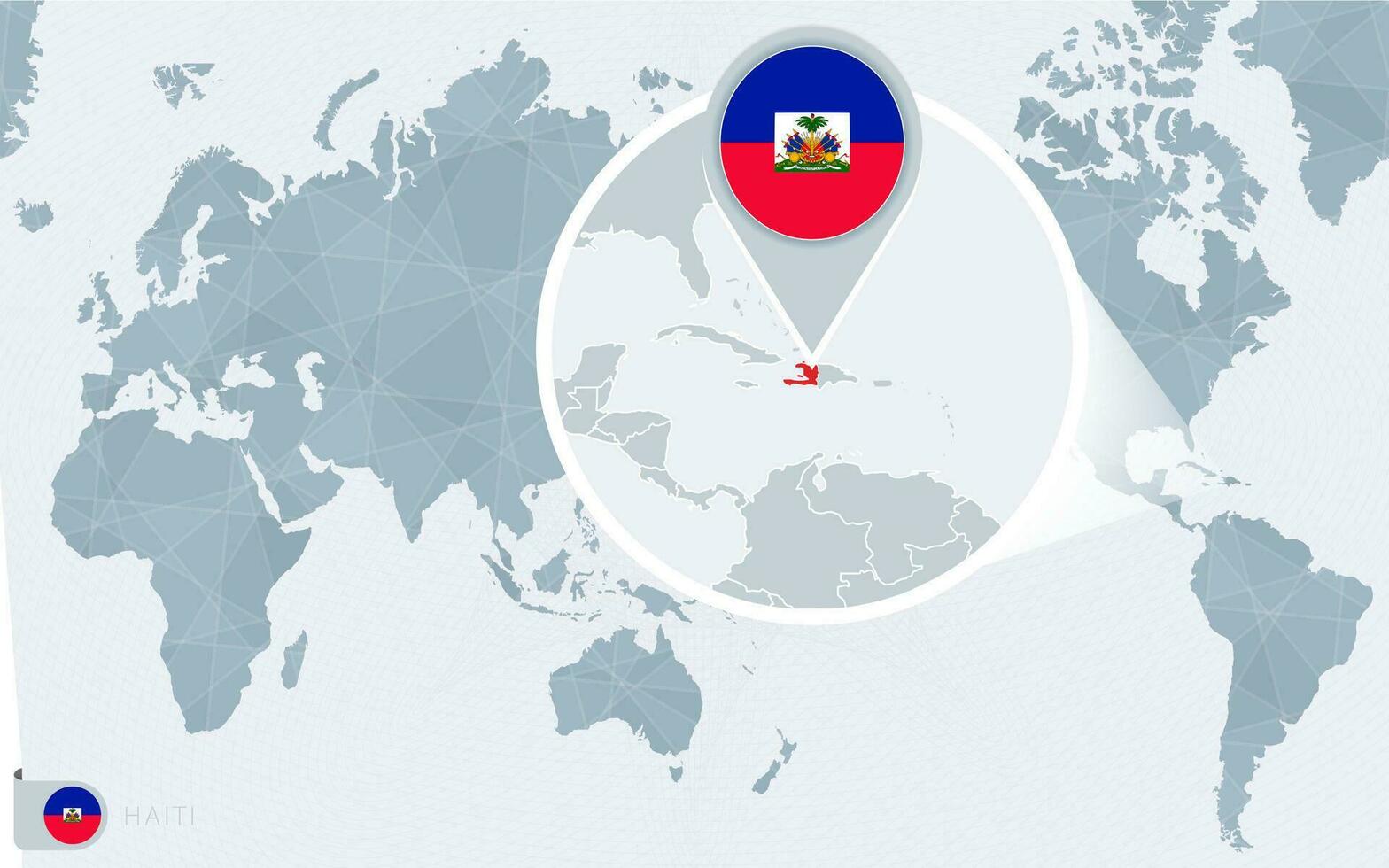 Pacific Centered World map with magnified Haiti. Flag and map of Haiti. vector