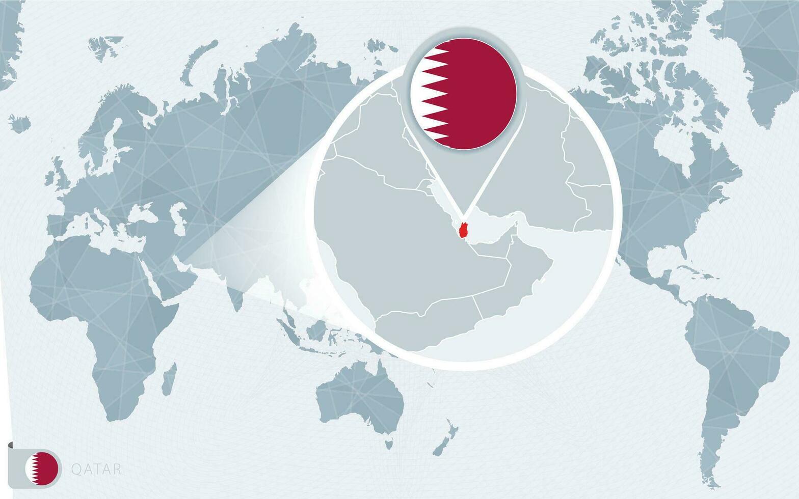 Pacific Centered World map with magnified Qatar. Flag and map of Qatar. vector