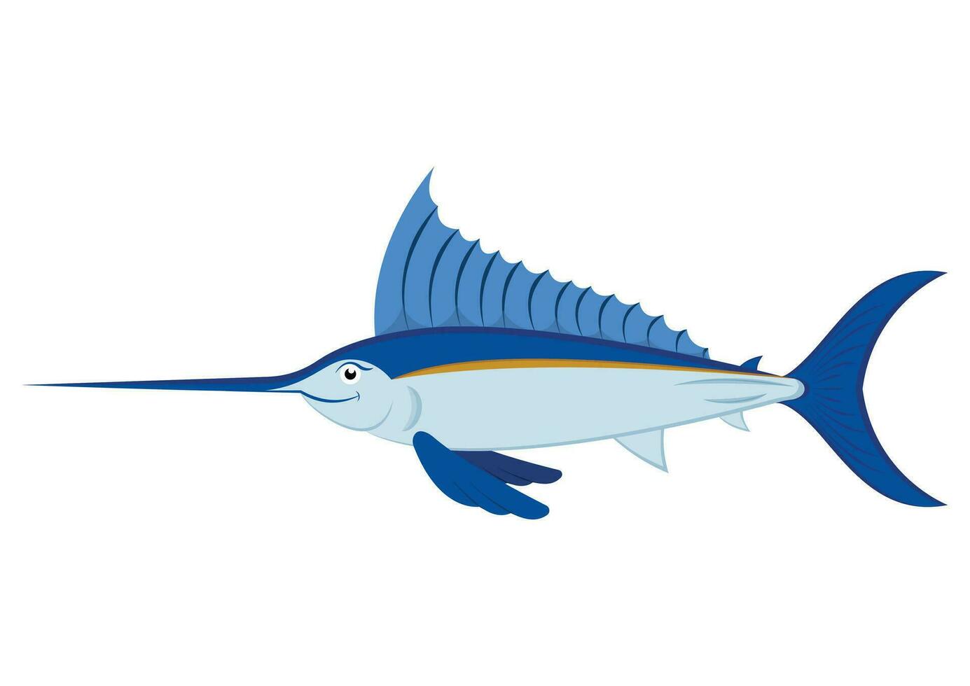 Oceano pez espada dibujos animados personaje vector aislado en blanco antecedentes