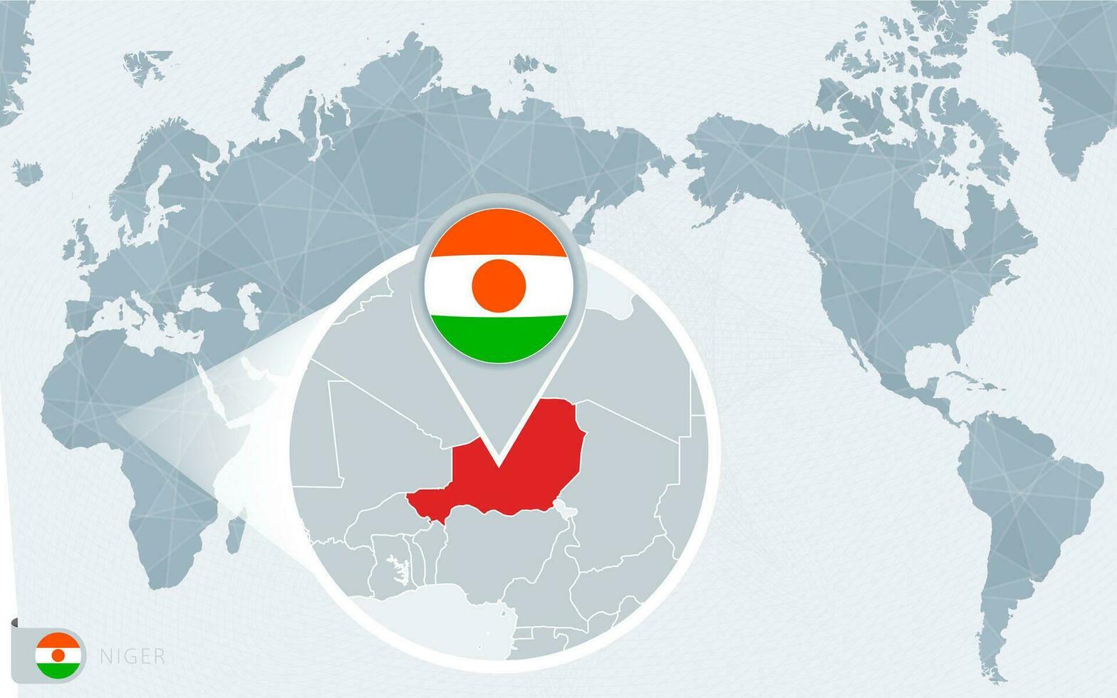 Pacific Centered World map with magnified Niger. Flag and map of Niger. vector