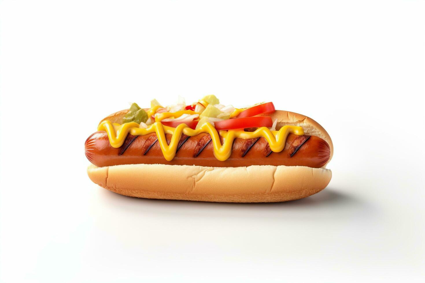 Hot dog on white background with copy space AI Generated, AI Generative photo