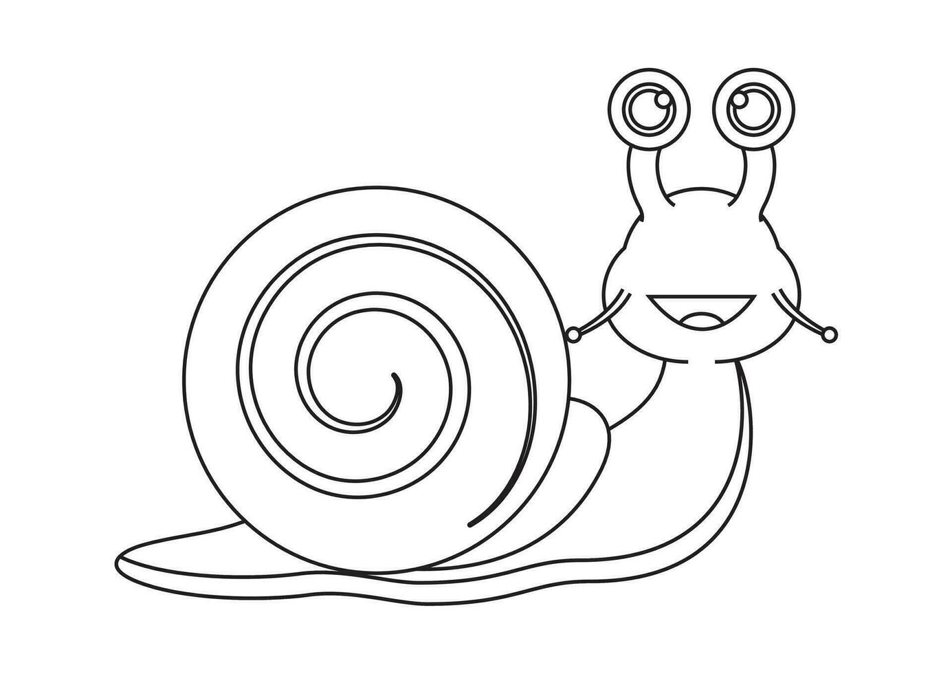 Black and White Snail Cartoon Character Vector Illustration. Coloring Page of a Snail