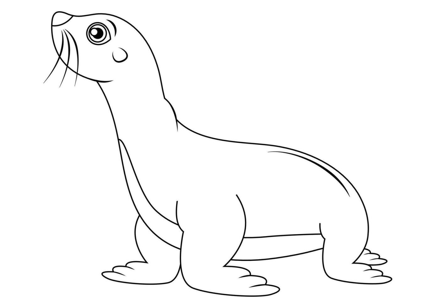 Black and white cute fur seal cartoon character vector. Coloring page of cartoon seal vector