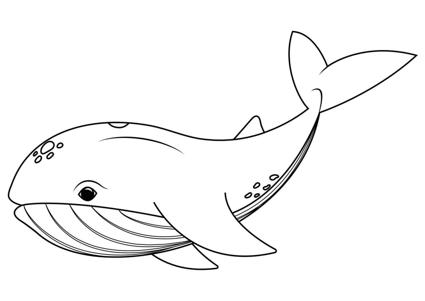 Black and white whale cartoon character vector. Coloring page of cartoon whale vector