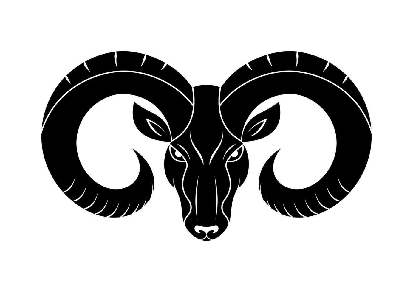 Black Ram Head Silhouette Vector Flat Design