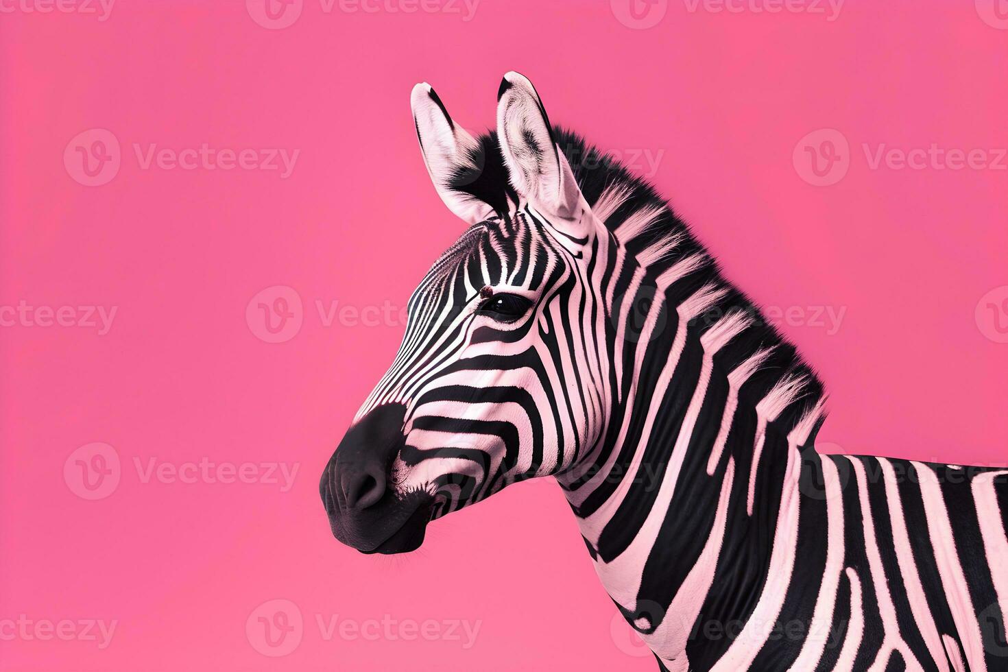 Zebra's head on pink background with copy space. AI generated. photo