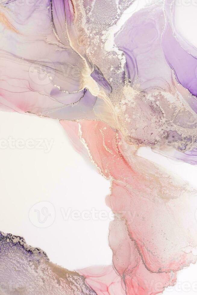 Painting created with alcohol ink. Soft smooth color transitions combined with clear gold and silver edges. Blue, pink, green abstract color combination. photo