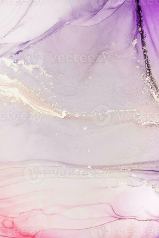 Painting created with alcohol ink. Soft smooth color transitions combined with clear gold and silver edges. Blue, pink, green abstract color combination. photo
