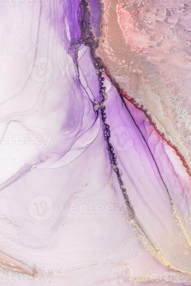 Painting created with alcohol ink. Soft smooth color transitions combined with clear gold and silver edges. Blue, pink, green abstract color combination. photo
