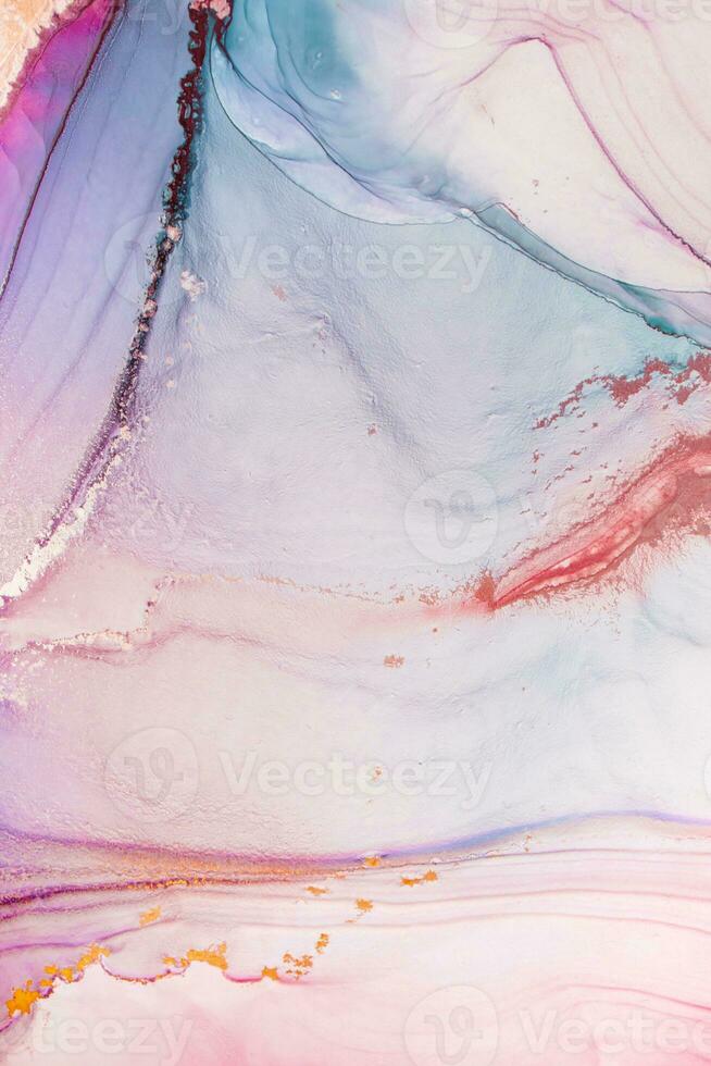 Painting created with alcohol ink. Soft smooth color transitions combined with clear gold and silver edges. Blue, pink, green abstract color combination. photo