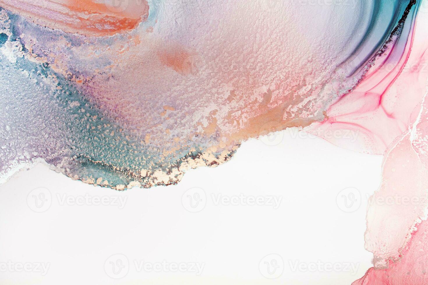 Painting created with alcohol ink. Soft smooth color transitions combined with clear gold and silver edges. Blue, pink, green abstract color combination. photo