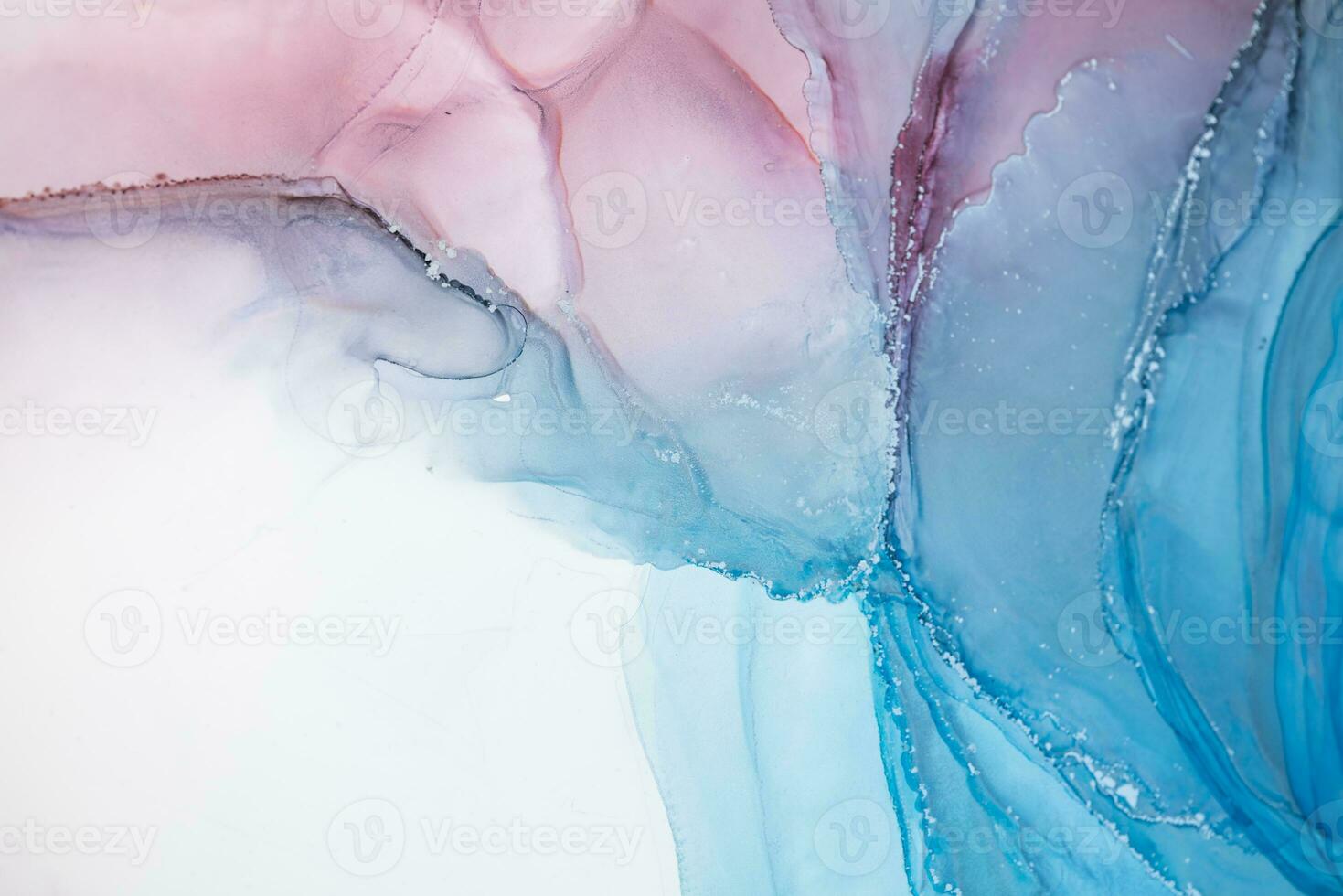 Painting created with alcohol ink. Soft smooth color transitions combined with clear gold and silver edges. Blue, pink, green abstract color combination. photo