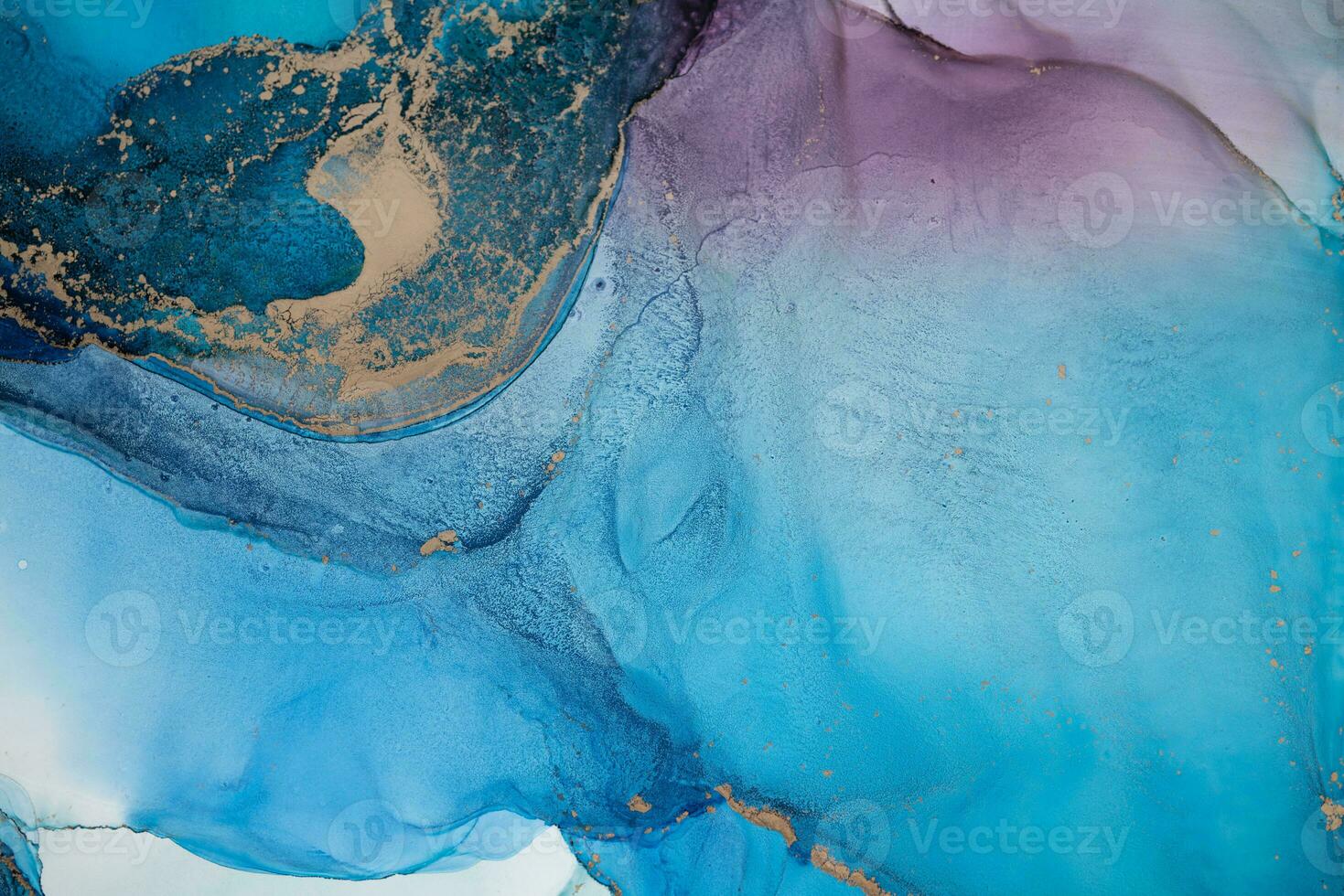 Painting created with alcohol ink. Soft smooth color transitions combined with clear gold and silver edges. Blue, pink, green abstract color combination. photo