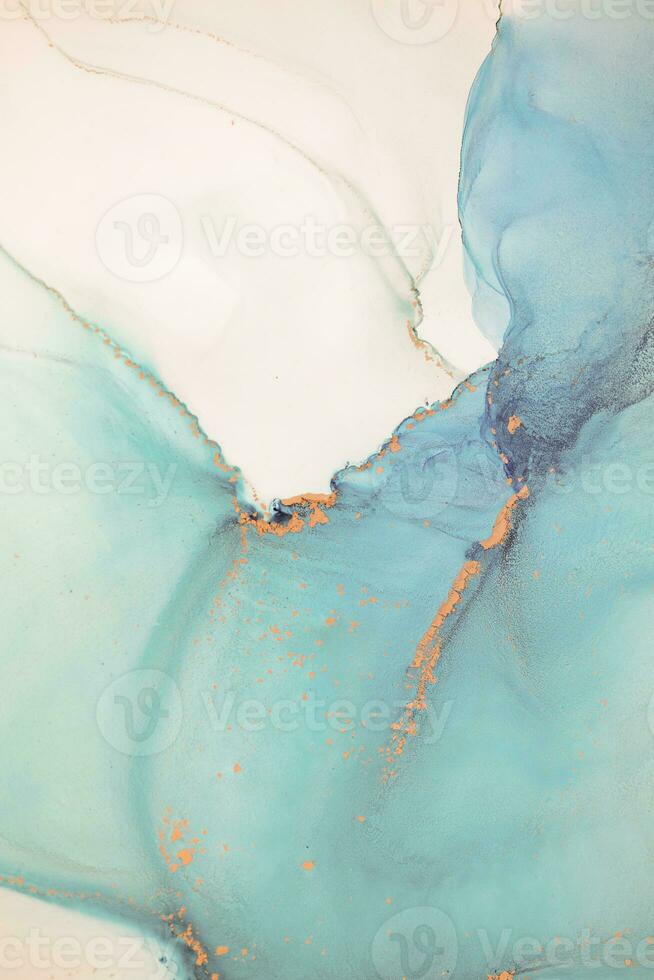 Painting created with alcohol ink. Soft smooth color transitions combined with clear gold and silver edges. Blue, pink, green abstract color combination. photo