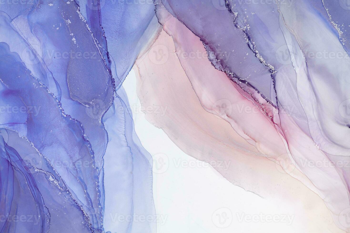 Painting created with alcohol ink. Soft smooth color transitions combined with clear gold and silver edges. Blue, pink, green abstract color combination. photo